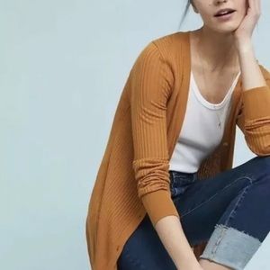 Anthropologie Mustard Ribbed Open Cardigan